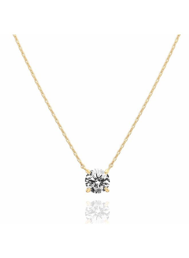PAVOI 14K Gold Plated Crystal Solitaire 1.5 Carat (7.3mm) Cubic Zirconia Dainty Choker Necklace | Gold Necklaces for Women - Image 1